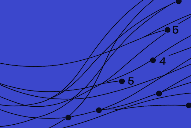 A line chart of labelled series on a blue field