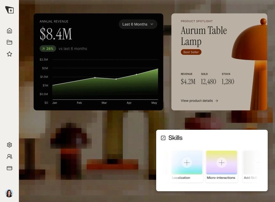 A revenue chart climbing across a dashboard